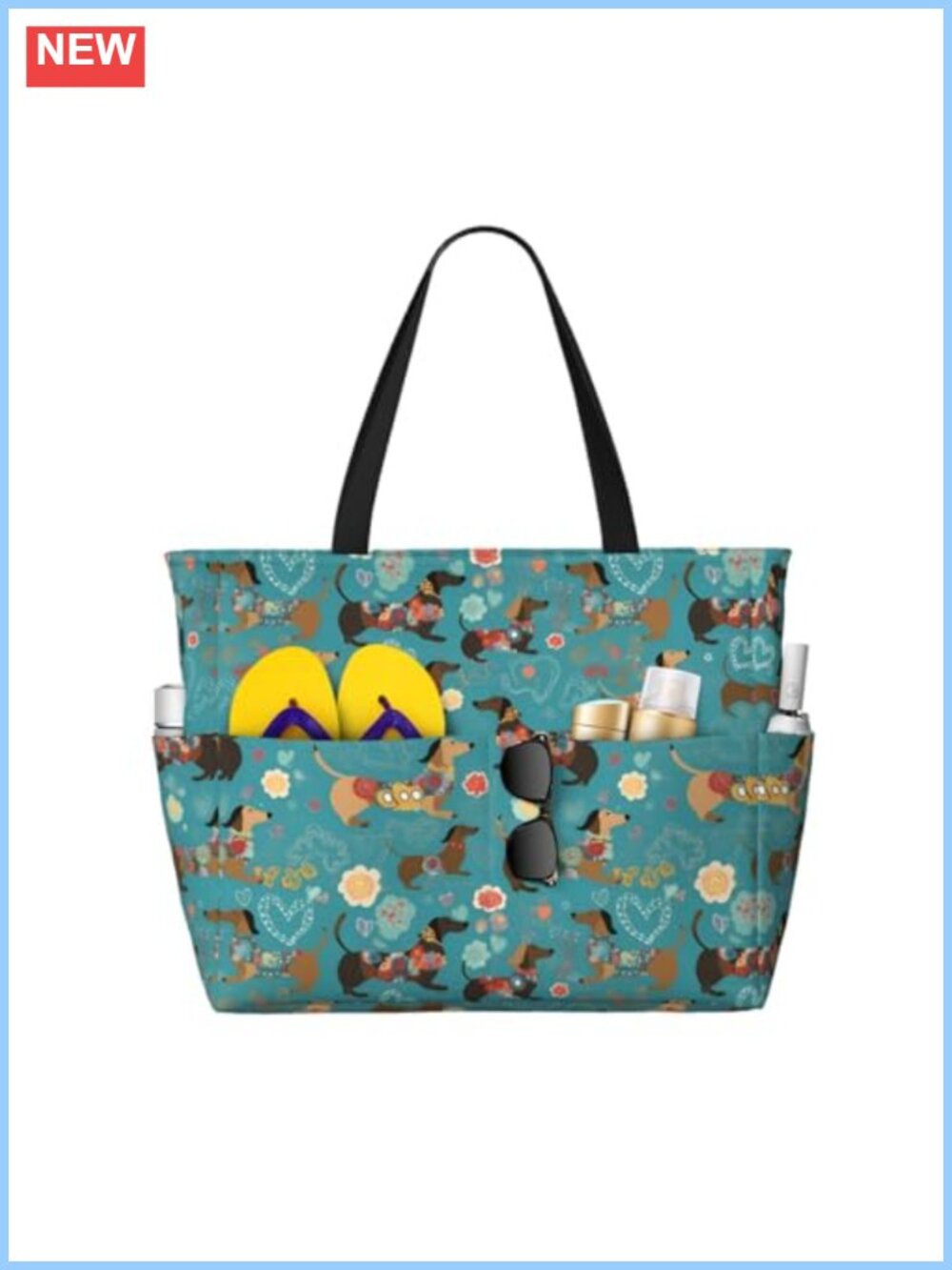 Large Waterproof Beach Tote Bag with Zipper, Travel Weekender for Women